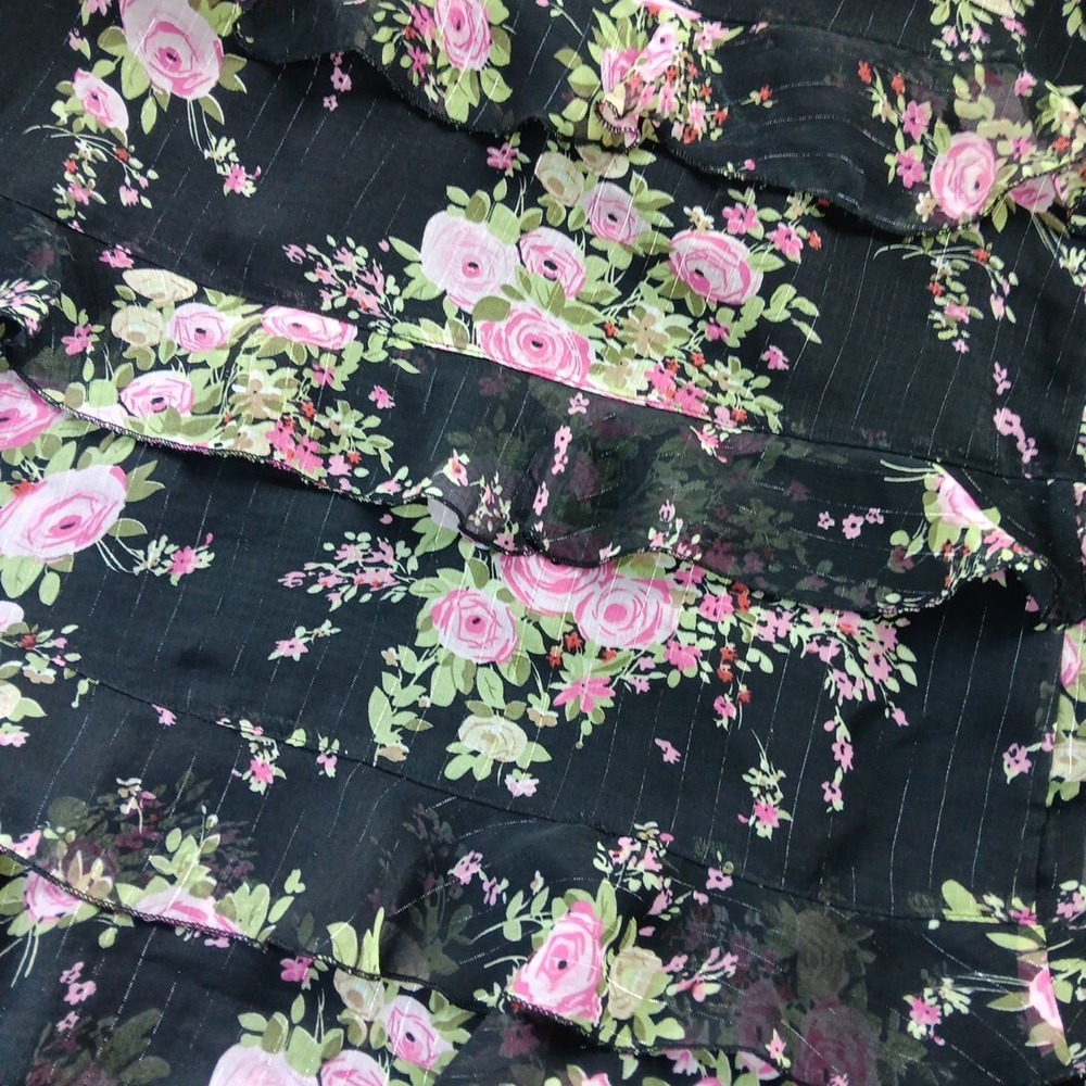 Y2K Skirt Womens Medium Black Floral Fairy Grunge Ruffles Sheer Whimsicore VTG - Picture 2 of 8